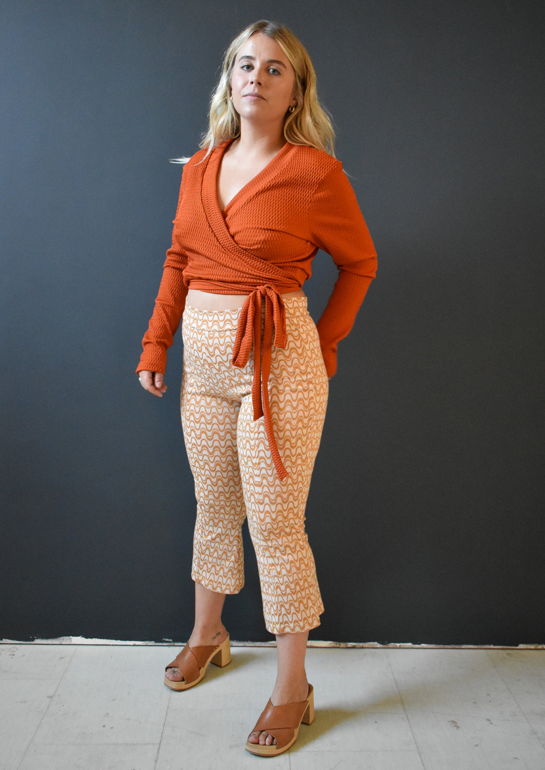 Rowan Wrap Knit Top in Brick
