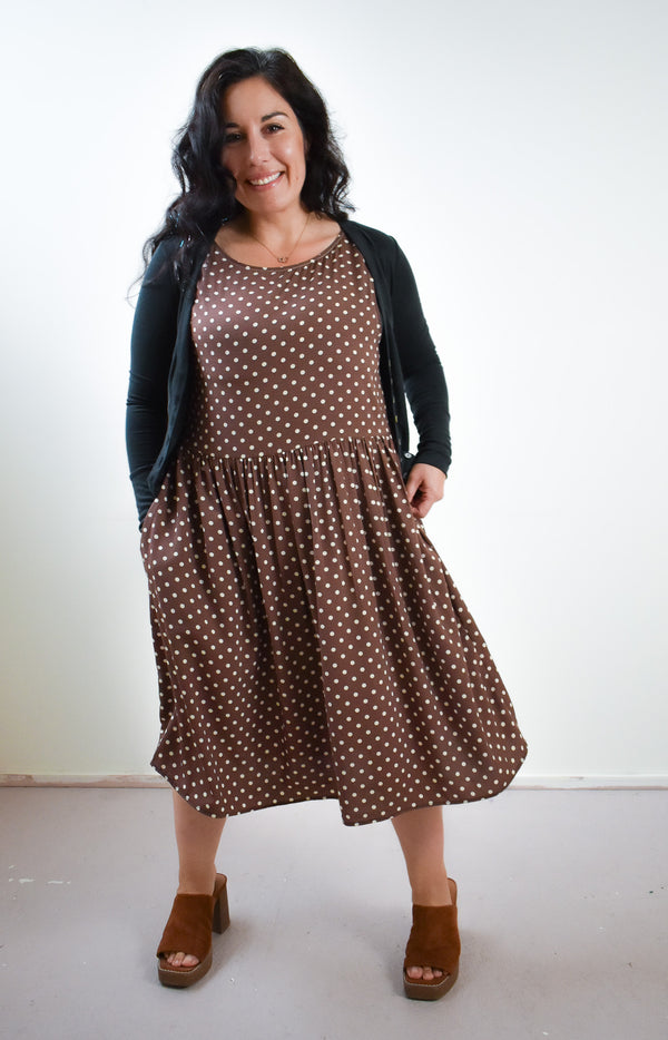 Meredith Dress in Brown Dot