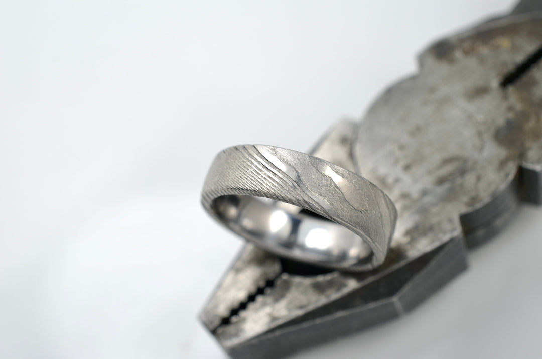 Damascus Steel and Gold Band
