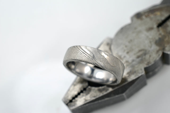 Damascus Steel and Gold Band