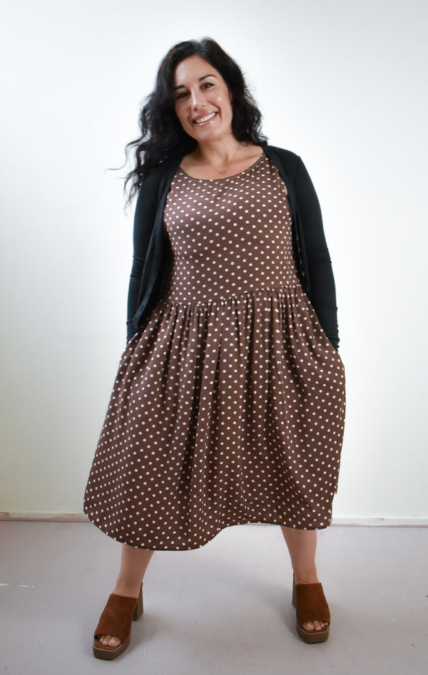 Meredith Dress in Brown Dot