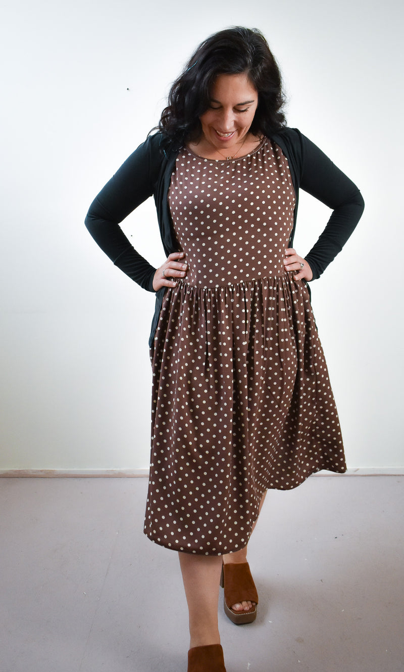 Meredith Dress in Brown Dot