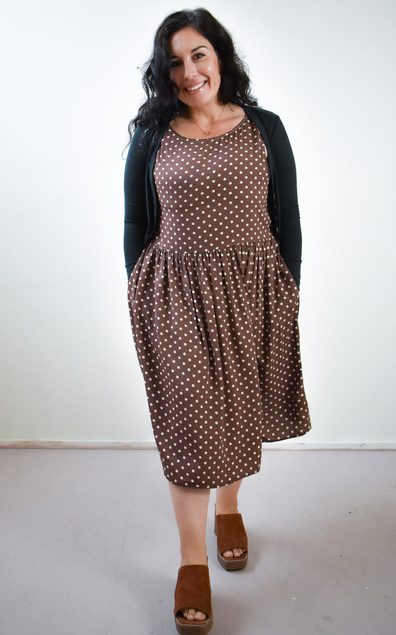 Meredith Dress in Brown Dot