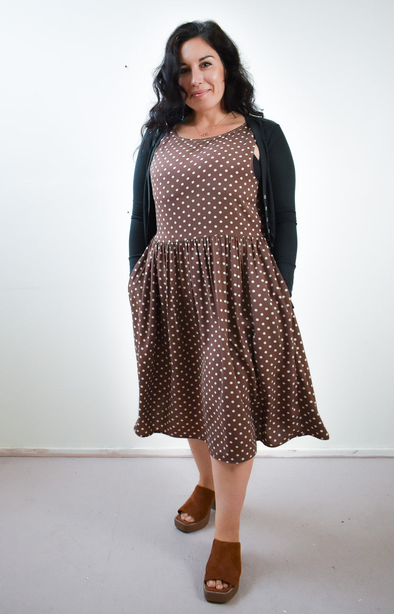 Meredith Dress in Brown Dot