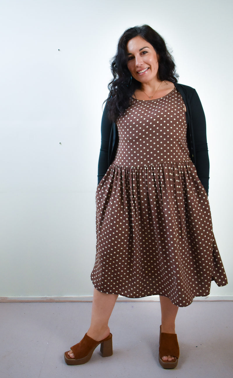 Meredith Dress in Brown Dot