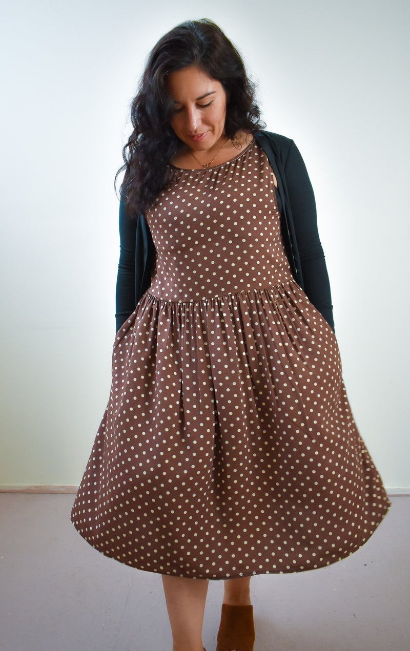 Meredith Dress in Brown Dot