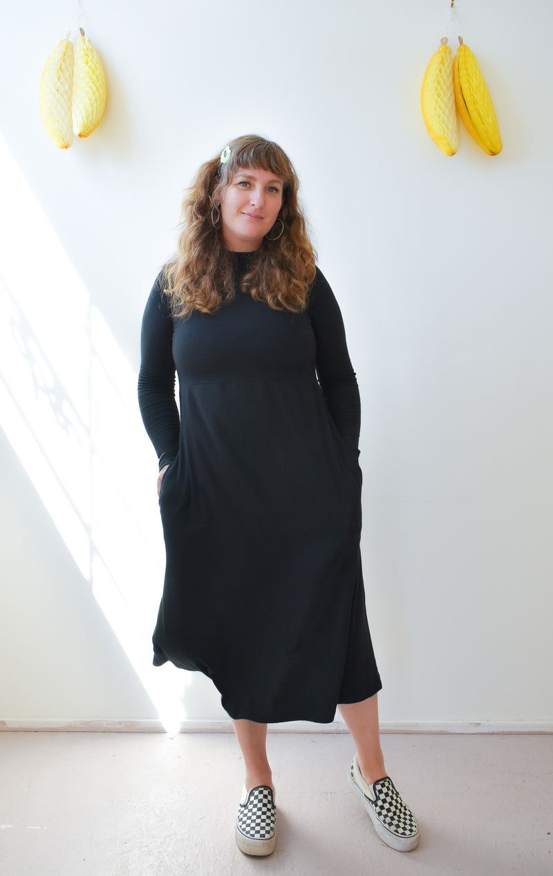 Megumi Dress in Black Ribknit