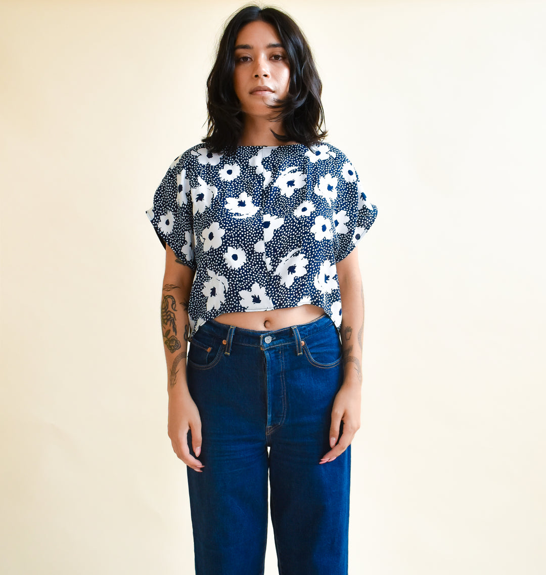 OOAK Fox Crop in Dotted Floral
