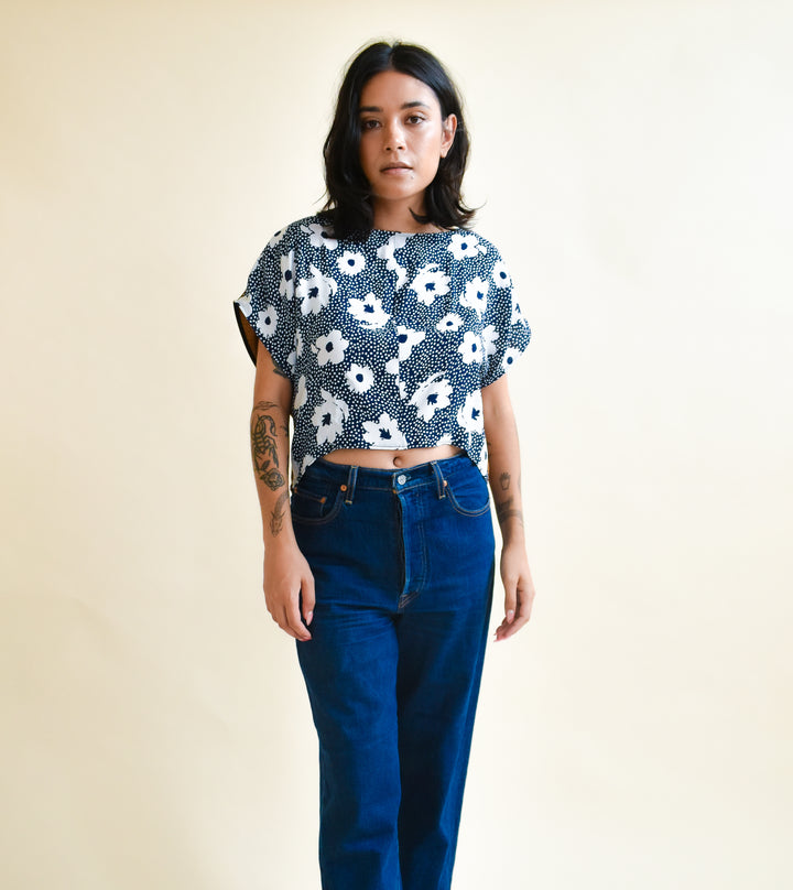 OOAK Fox Crop in Dotted Floral