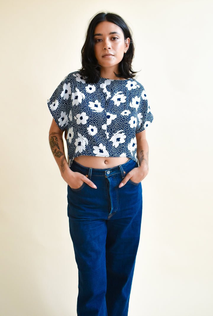 OOAK Fox Crop in Dotted Floral