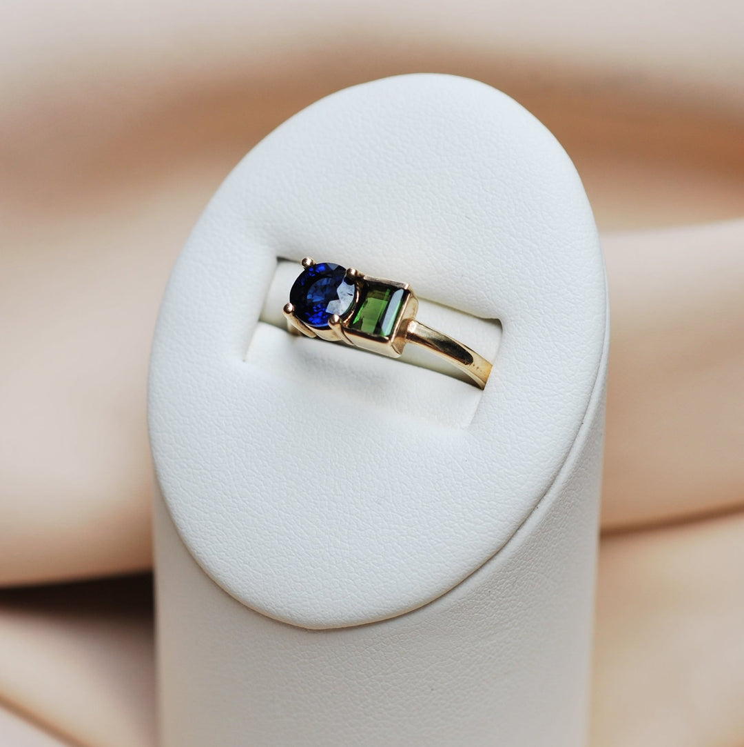 14k Yellow Gold Sapphire & Tourmaline Ring - One of a Kind