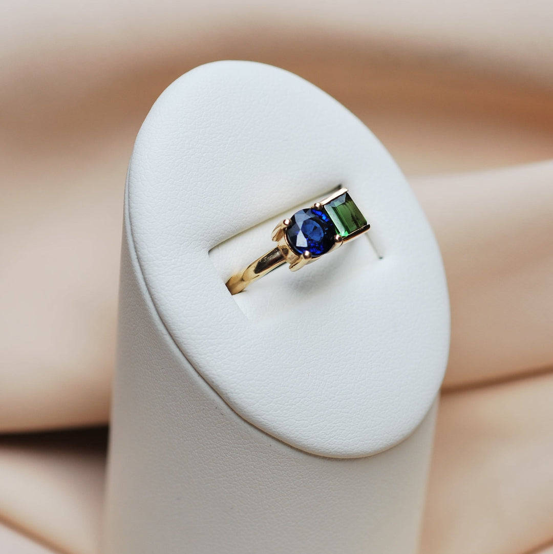 14k Yellow Gold Sapphire & Tourmaline Ring - One of a Kind