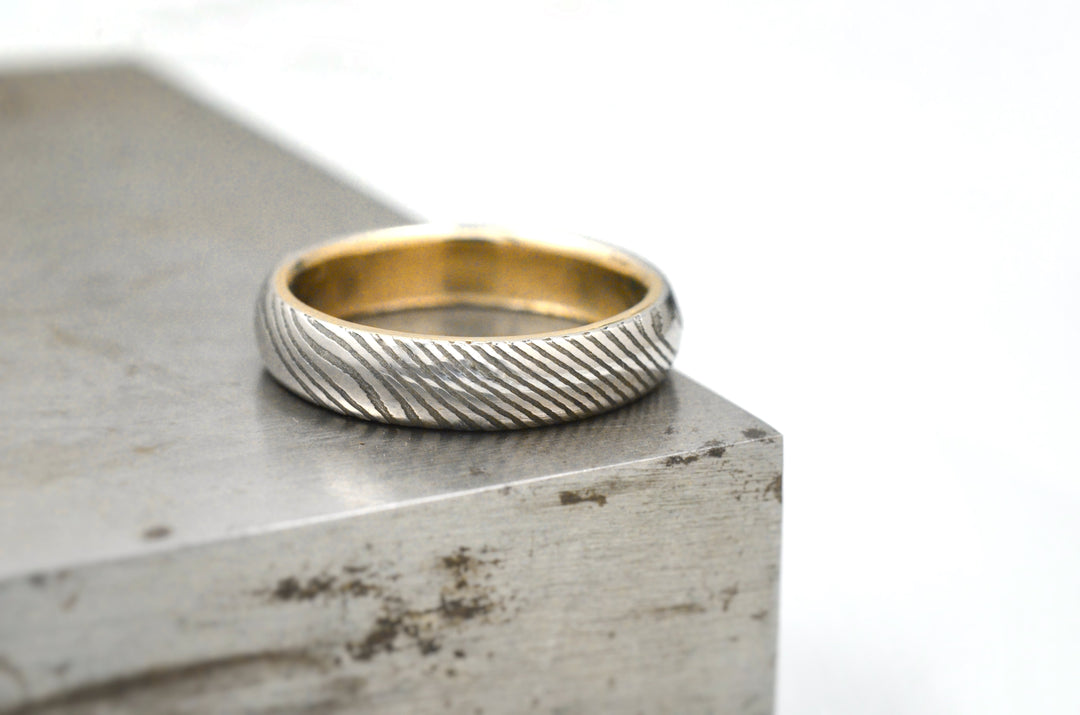 Damascus Steel and Gold Band