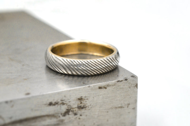 Damascus Steel and Gold Band