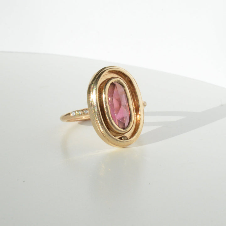Pink Tourmaline Orbit Ring with Pave