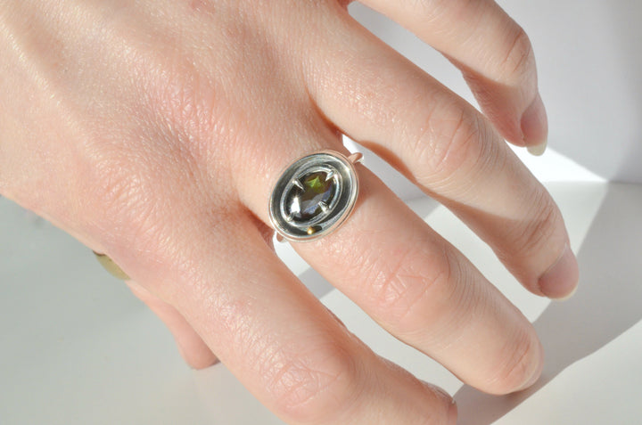 Green Tourmaline East-West Orbit Ring