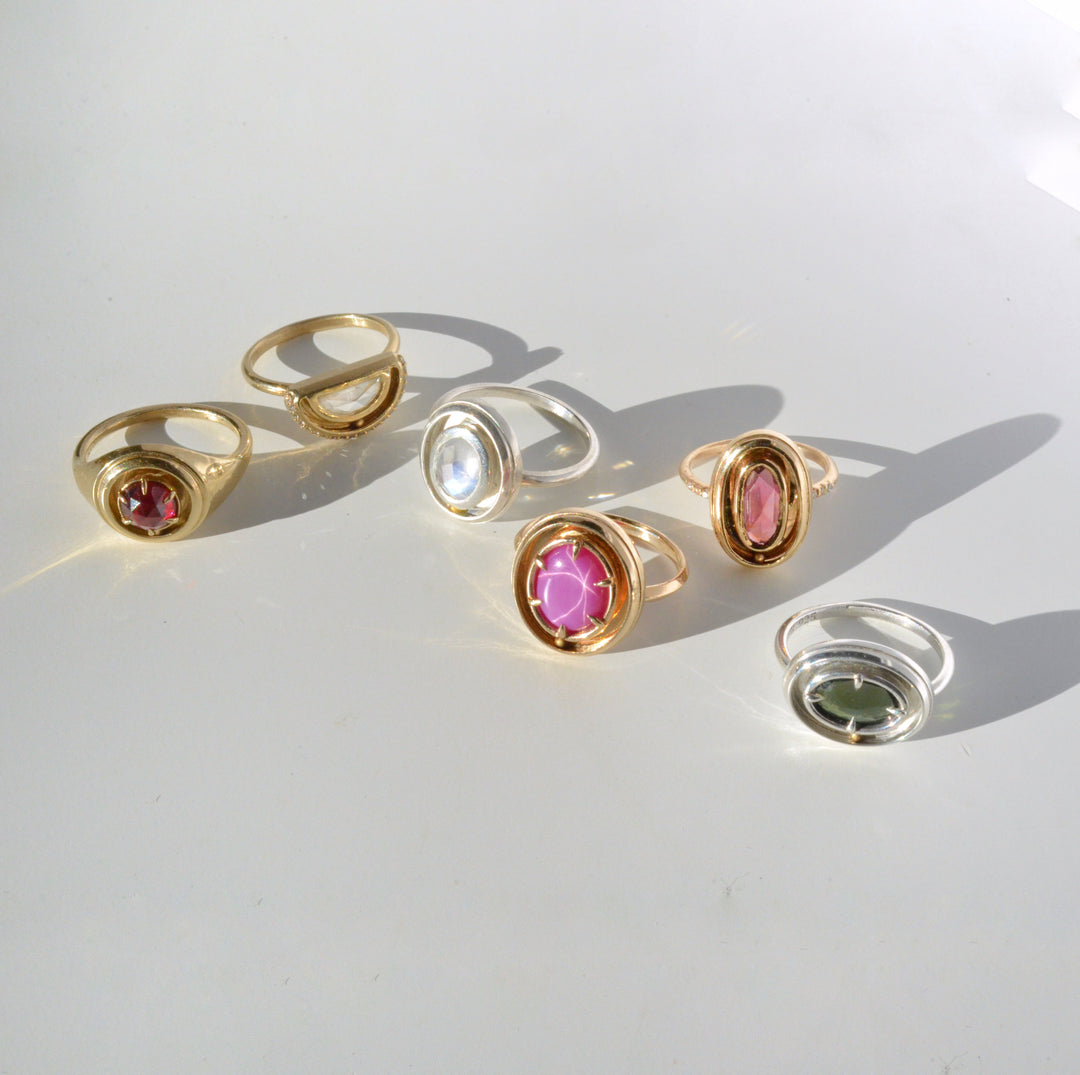 Pink Tourmaline Orbit Ring with Pave