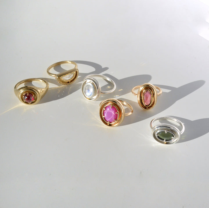 Pink Tourmaline Orbit Ring with Pave