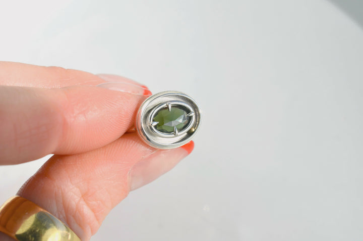 Green Tourmaline East-West Orbit Ring