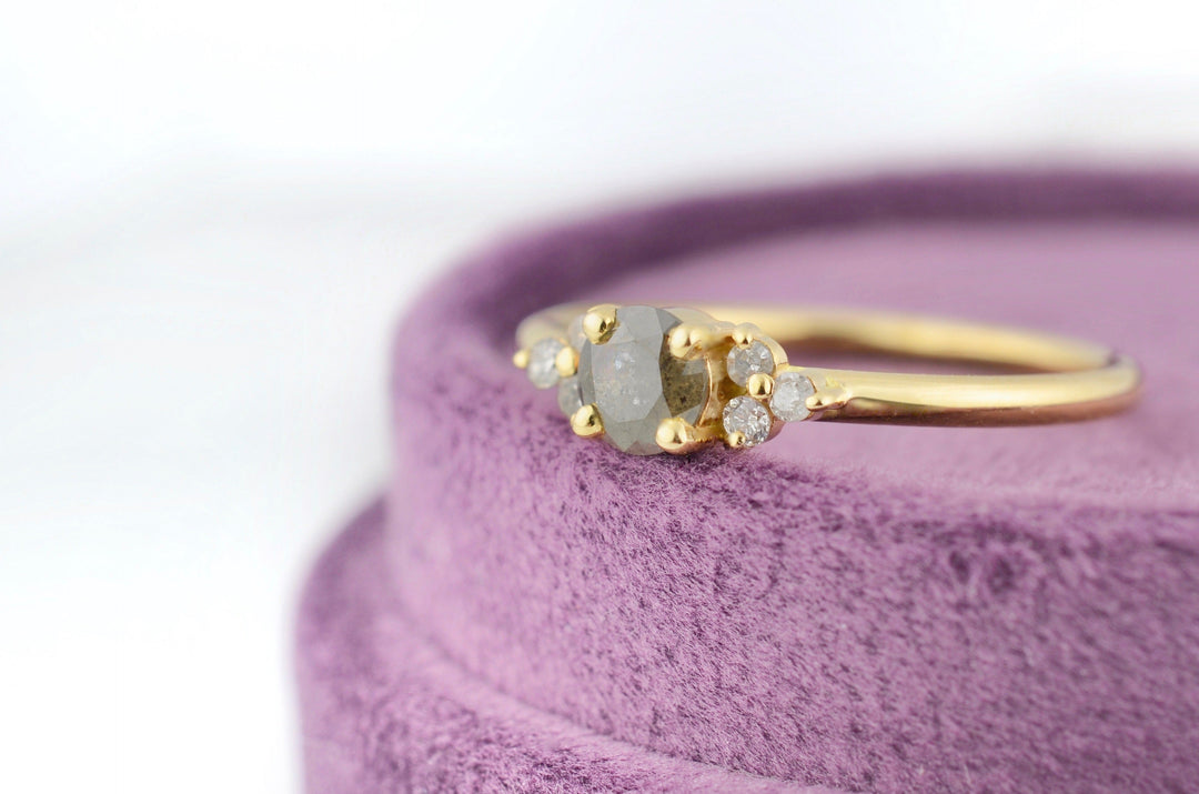 Salt and Pepper Rustic Diamond Engagement Ring