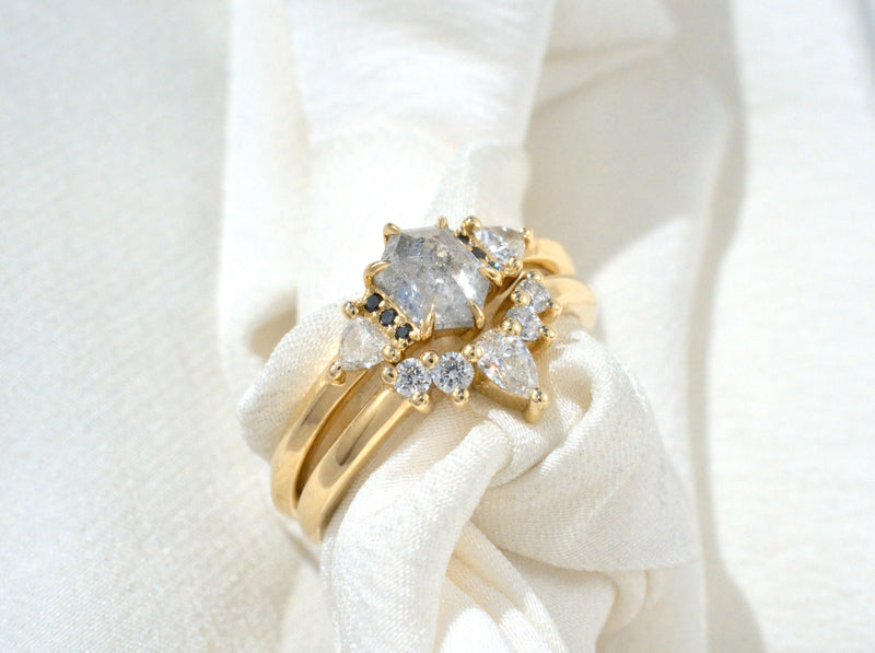 Greyscale Diamond Hexagon Trio Ring
