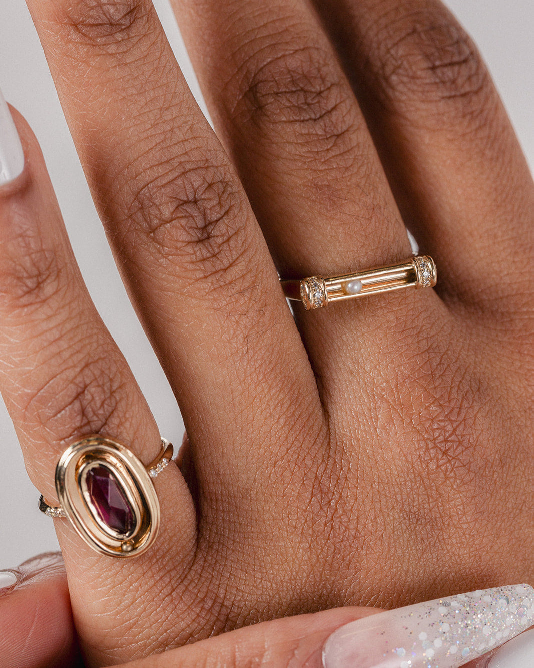 Pink Tourmaline Orbit Ring with Pave