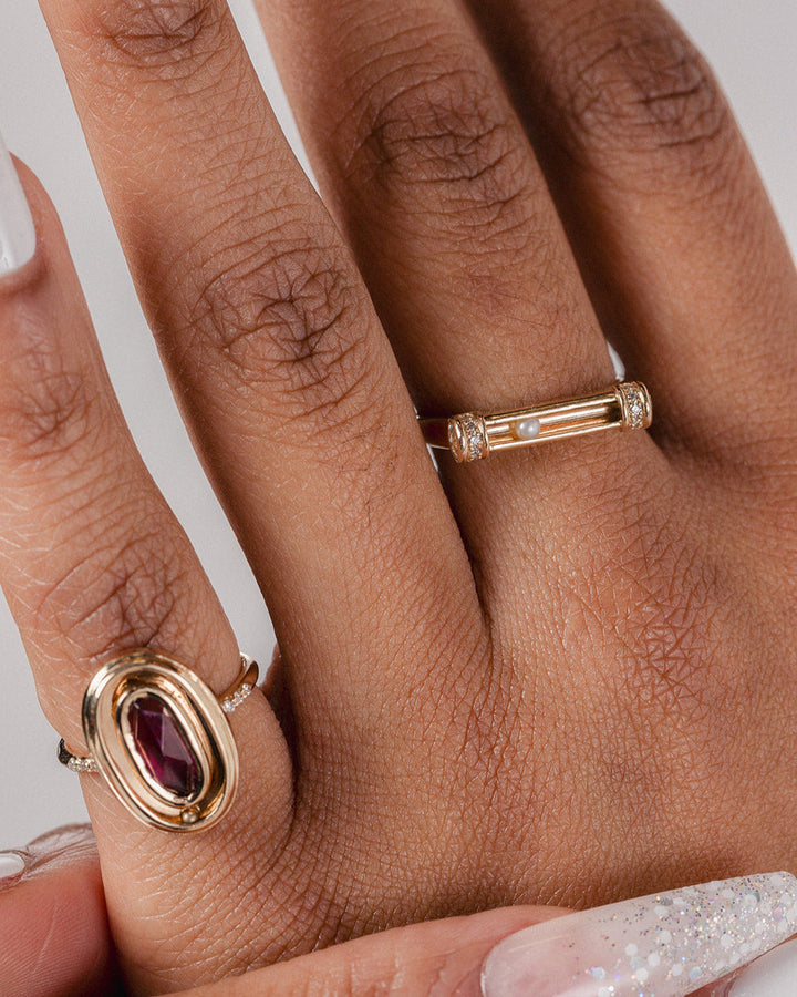 Pink Tourmaline Orbit Ring with Pave
