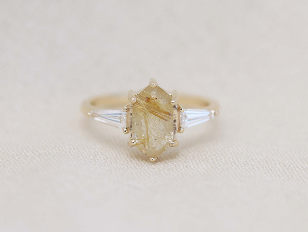 Eden Ring - Golden Rutilated Quartz and Lab Grown Diamonds