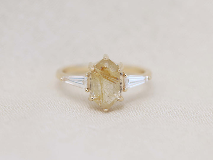 Eden Ring - Golden Rutilated Quartz and Lab Grown Diamonds