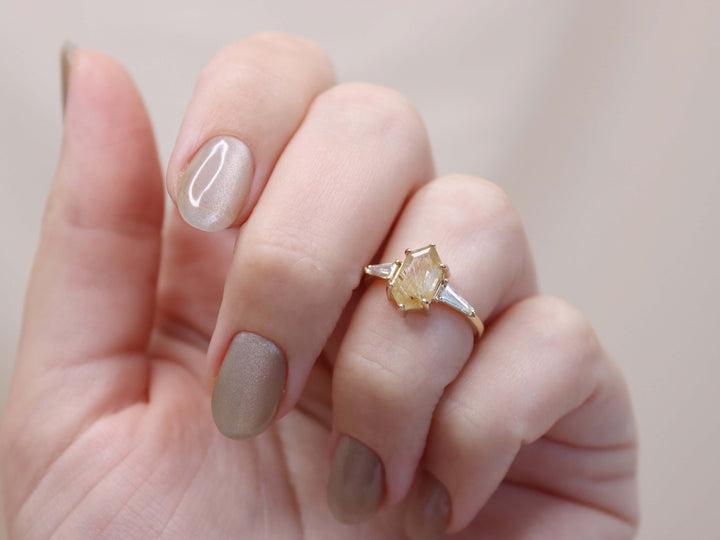 Eden Ring - Golden Rutilated Quartz and Lab Grown Diamonds