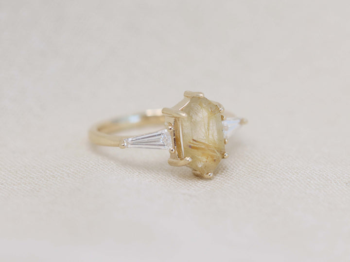 Eden Ring - Golden Rutilated Quartz and Lab Grown Diamonds