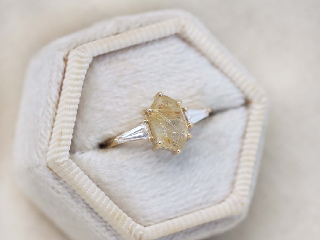 Eden Ring - Golden Rutilated Quartz and Lab Grown Diamonds