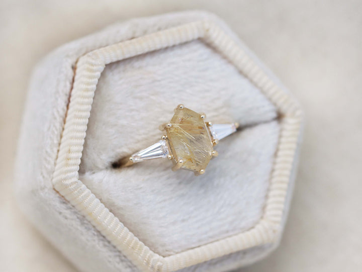 Eden Ring - Golden Rutilated Quartz and Lab Grown Diamonds