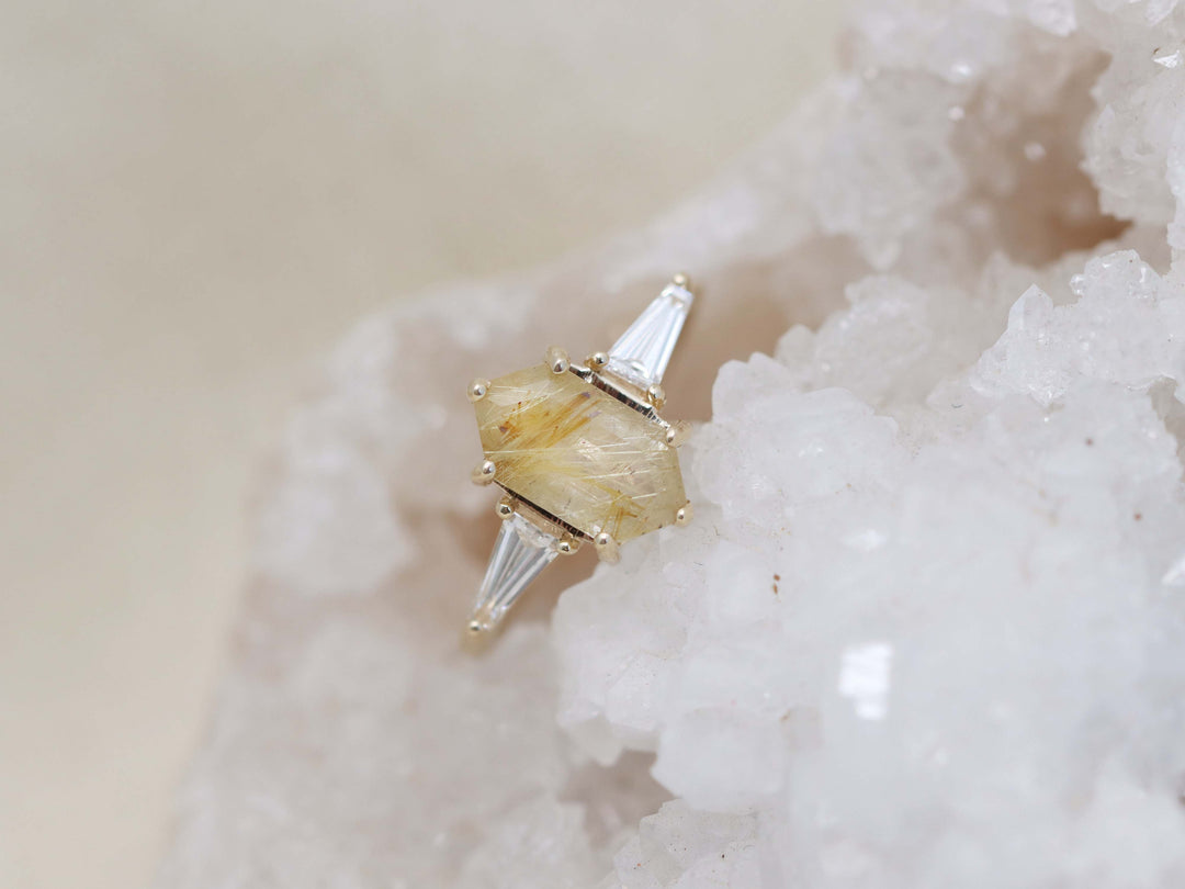 Eden Ring - Golden Rutilated Quartz and Lab Grown Diamonds