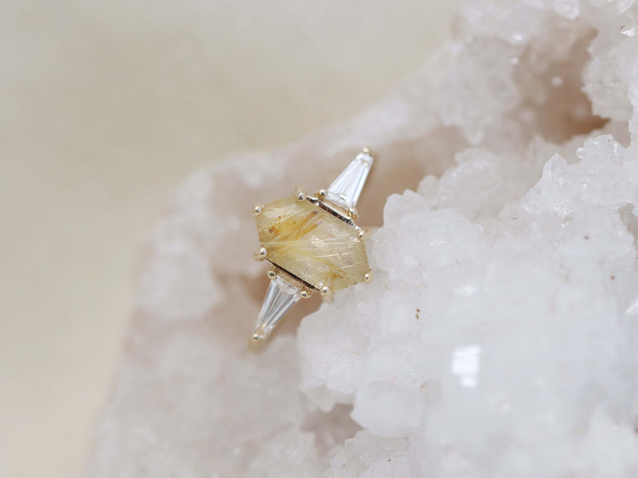 Eden Ring - Golden Rutilated Quartz and Lab Grown Diamonds