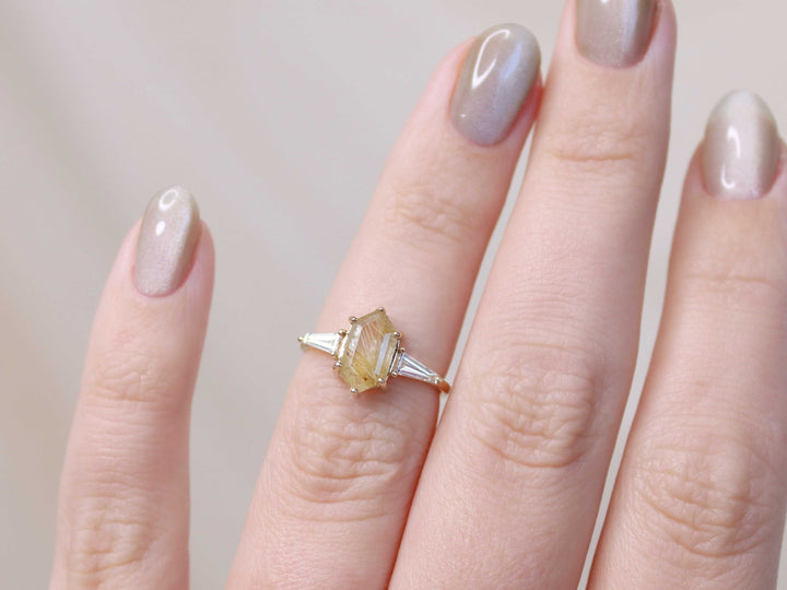 Eden Ring - Golden Rutilated Quartz and Lab Grown Diamonds