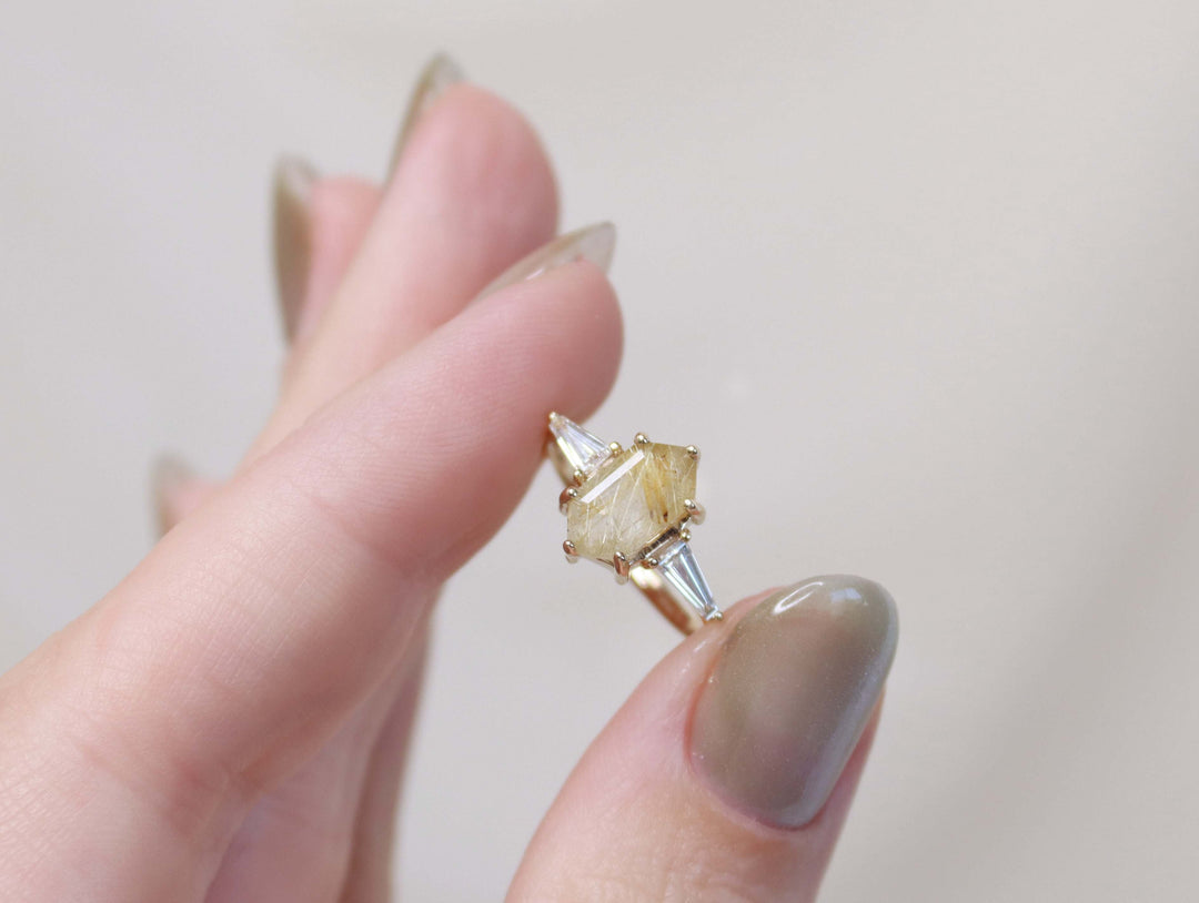 Eden Ring - Golden Rutilated Quartz and Lab Grown Diamonds