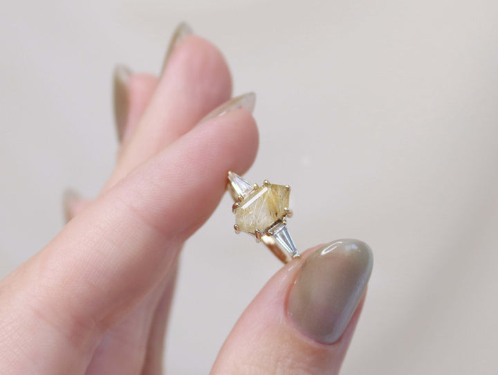 Eden Ring - Golden Rutilated Quartz and Lab Grown Diamonds