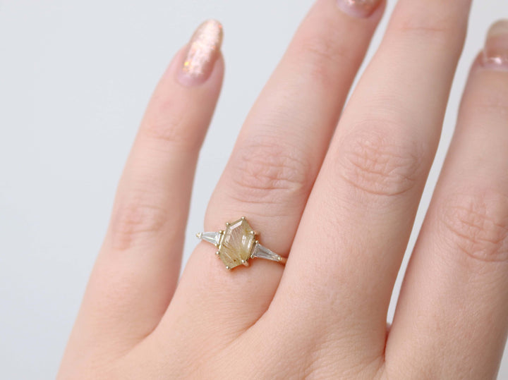Eden Ring - Golden Rutilated Quartz and Lab Grown Diamonds