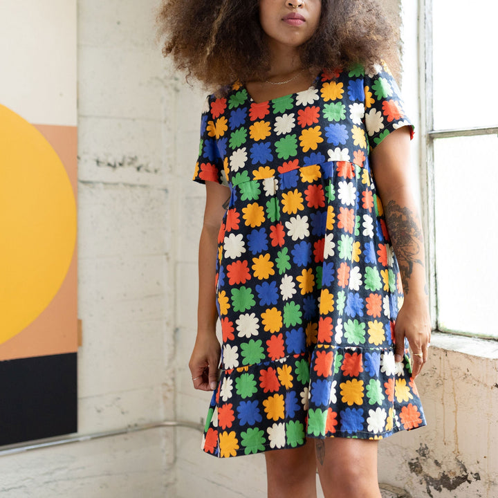 Billie Dress - Abstract Checkered Black