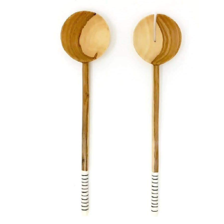 Thin Etched Bone + Olive Wood Salad Servers Altar PDX