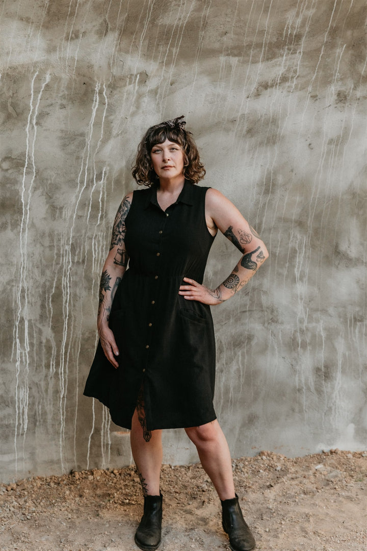 Mona Dress in Black Linen