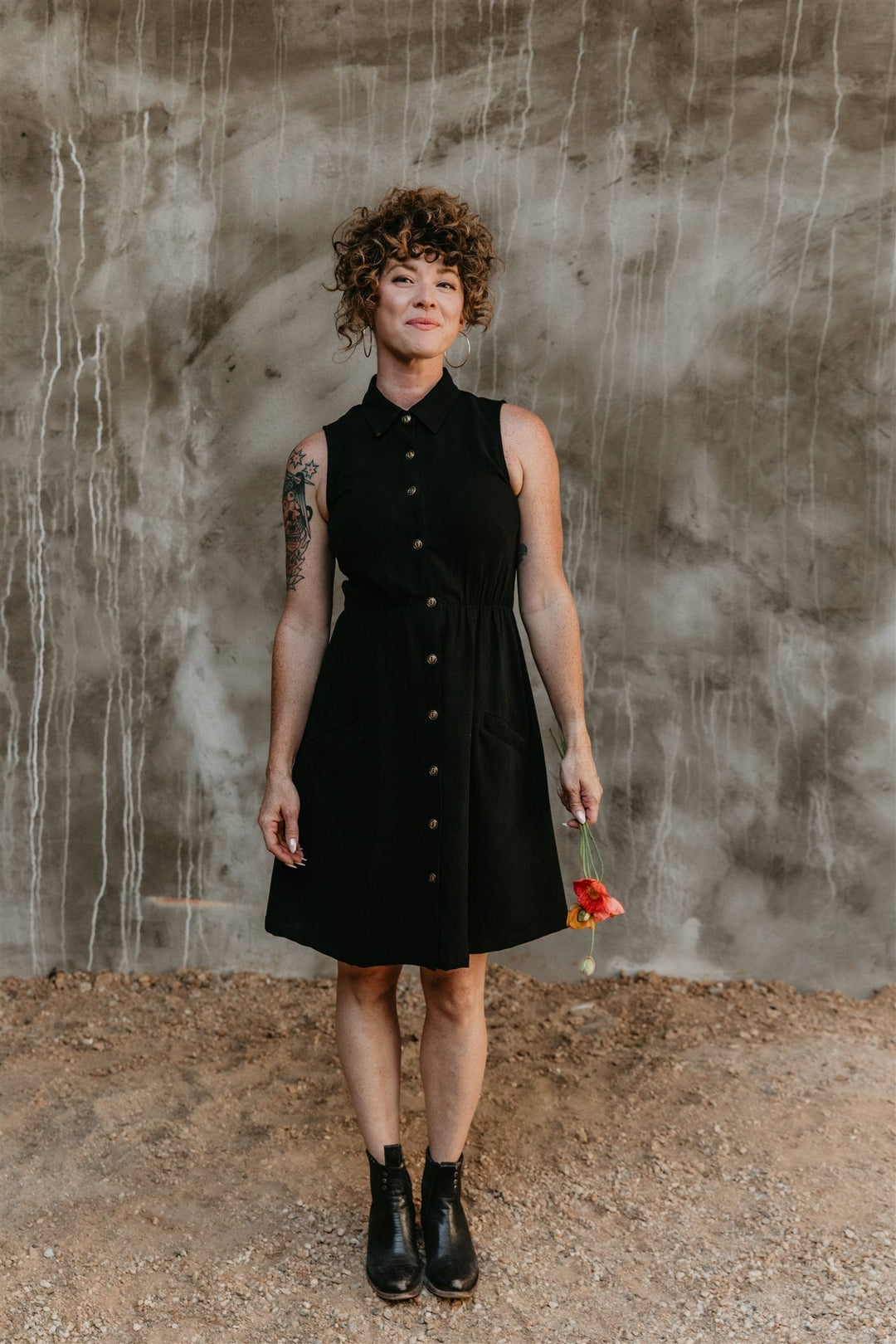 Mona Dress in Black Linen