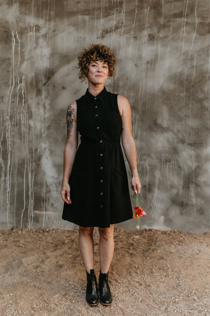 Mona Dress in Black Linen