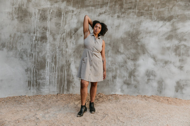 Mona Dress in Black & Oat Cotton Gingham