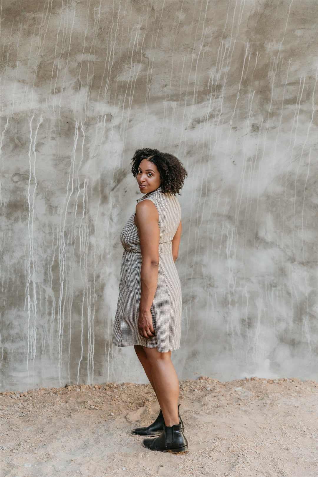 Mona Dress in Black & Oat Cotton Gingham