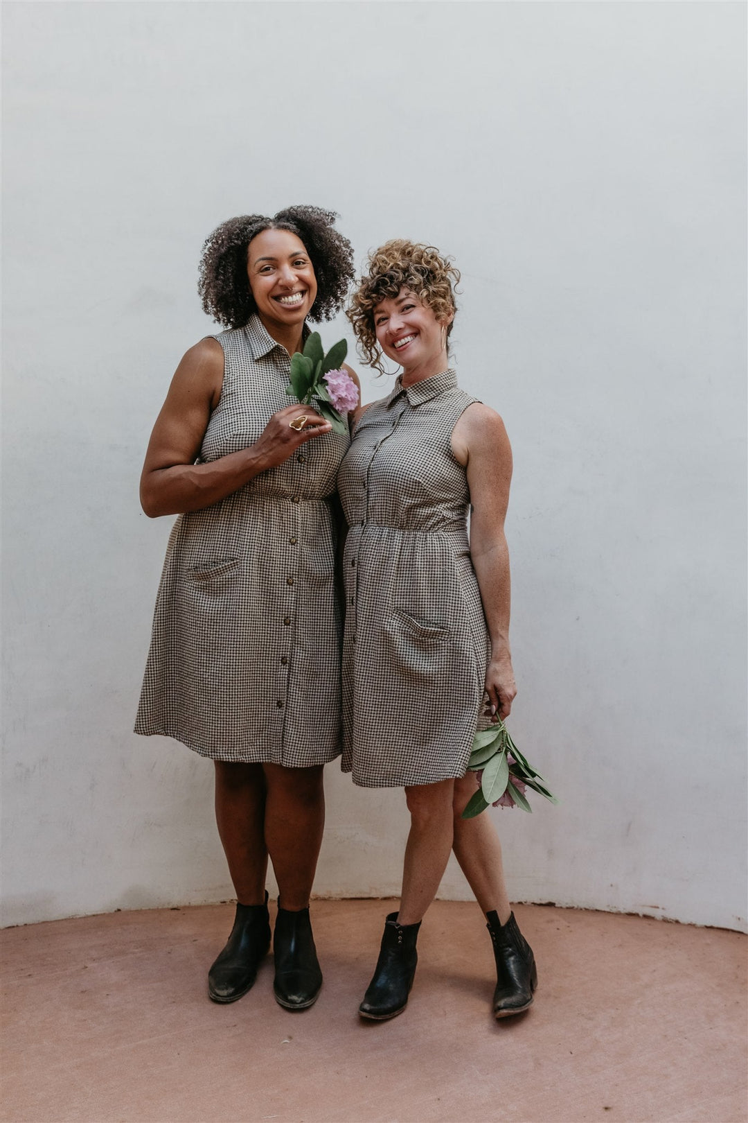 Mona Dress in Black & Oat Cotton Gingham
