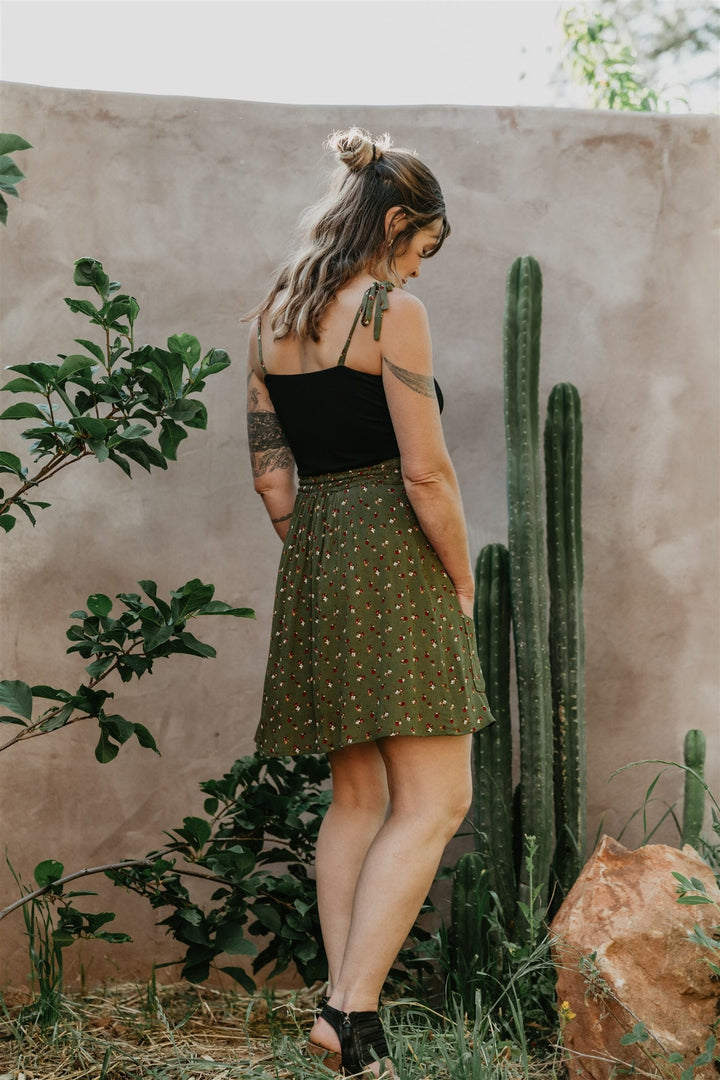 Rah Rah Skirt in Green Floral Calico Crepe