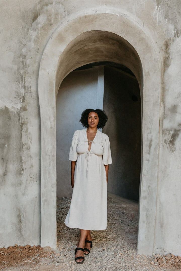 Tyrah Dress in Oat Linen