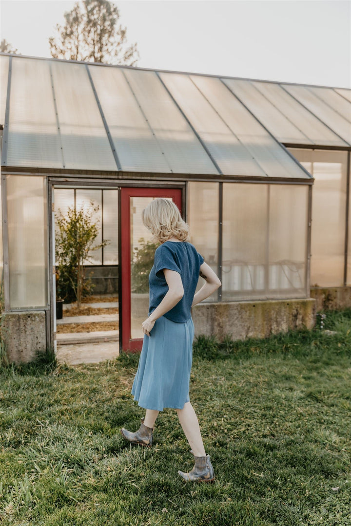 Dolman Top in Blue Cotton Woven Waffle